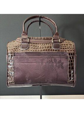 Faux Crocodile Travel Bag Duffel Satchel Handbag Makeup Cosmetic Case Brown
